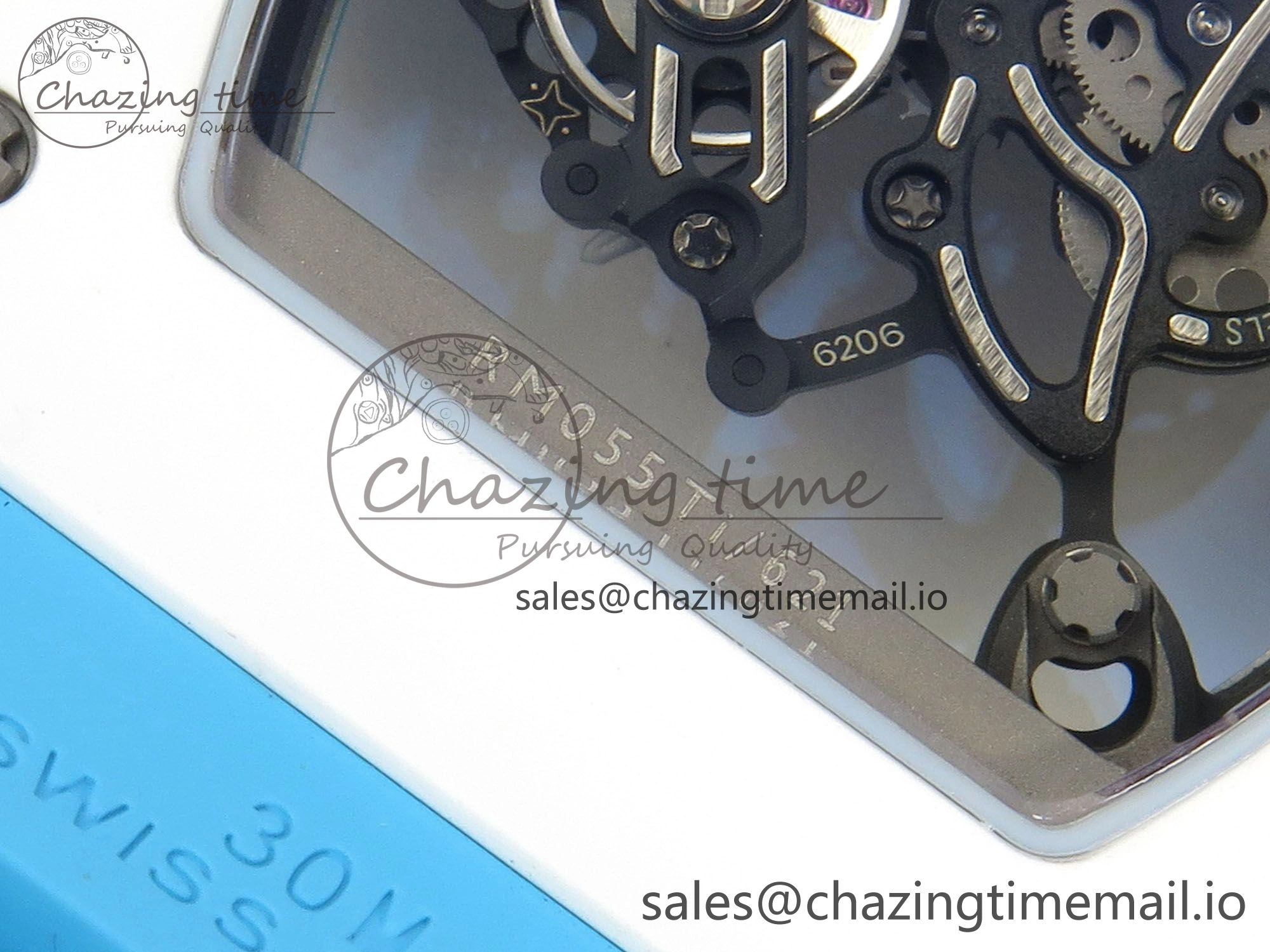 RM055 White Ceramic APSF 1:1 Best Edition Blue Inner Bezel on Blue Rubber Strap RMUL2 Super Clone TechFriendly 9142