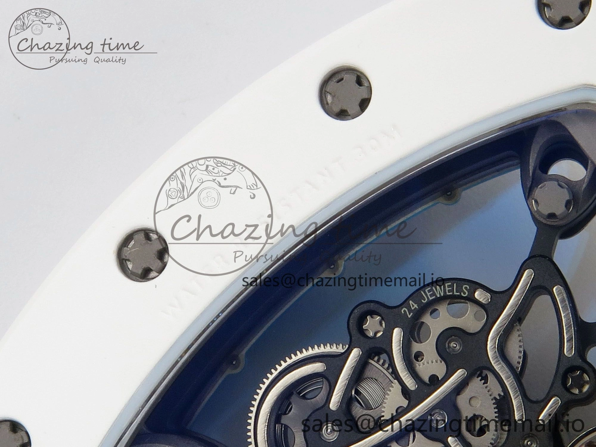 RM055 White Ceramic APSF 1:1 Best Edition Blue Inner Bezel on Blue Rubber Strap RMUL2 Super Clone TechFriendly 9142