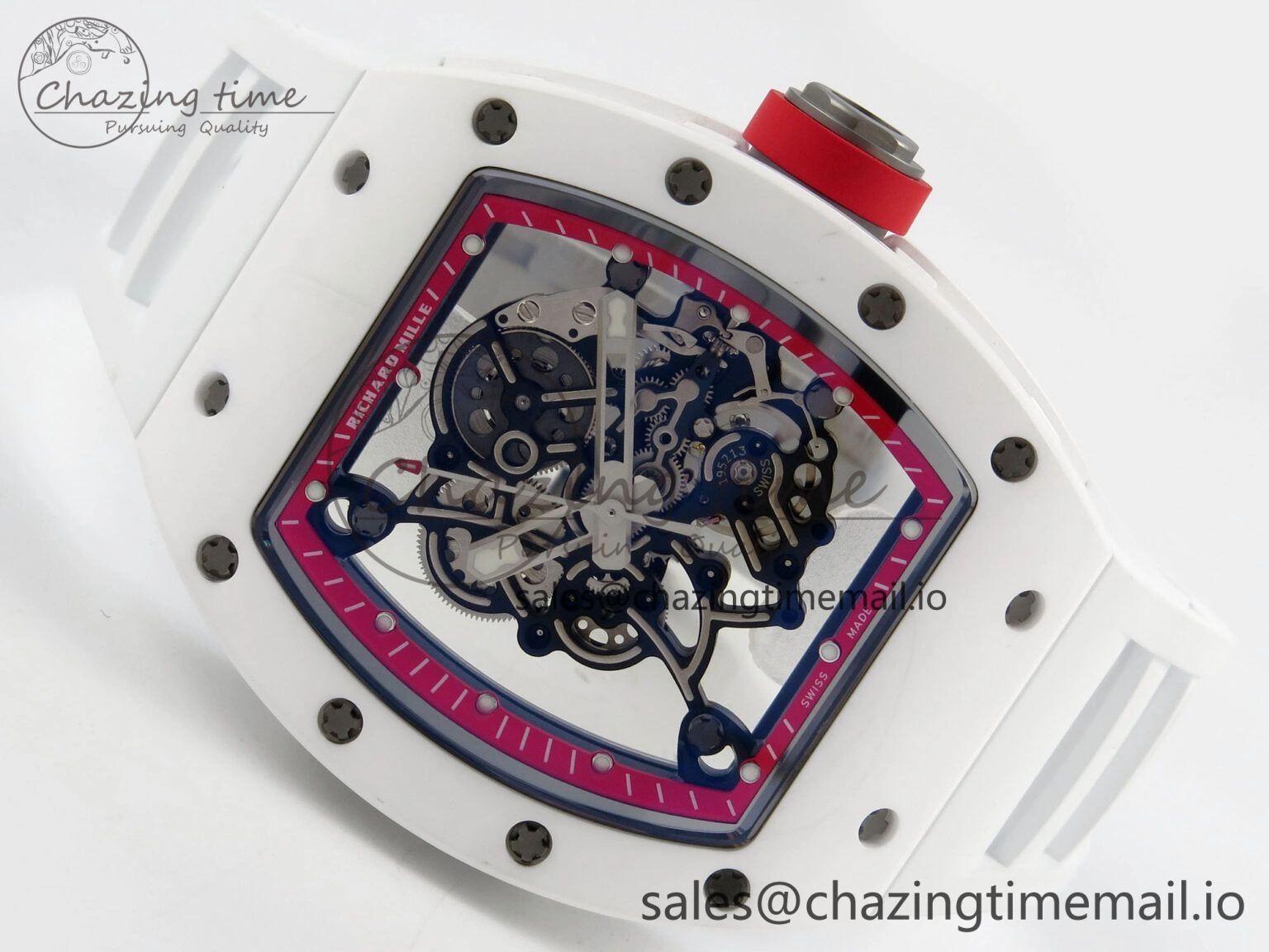 SmartChoice RM055 White Ceramic APSF 1:1 Best Edition Red Inner Bezel on White Rubber Strap RMUL2 Super Clone 9143
