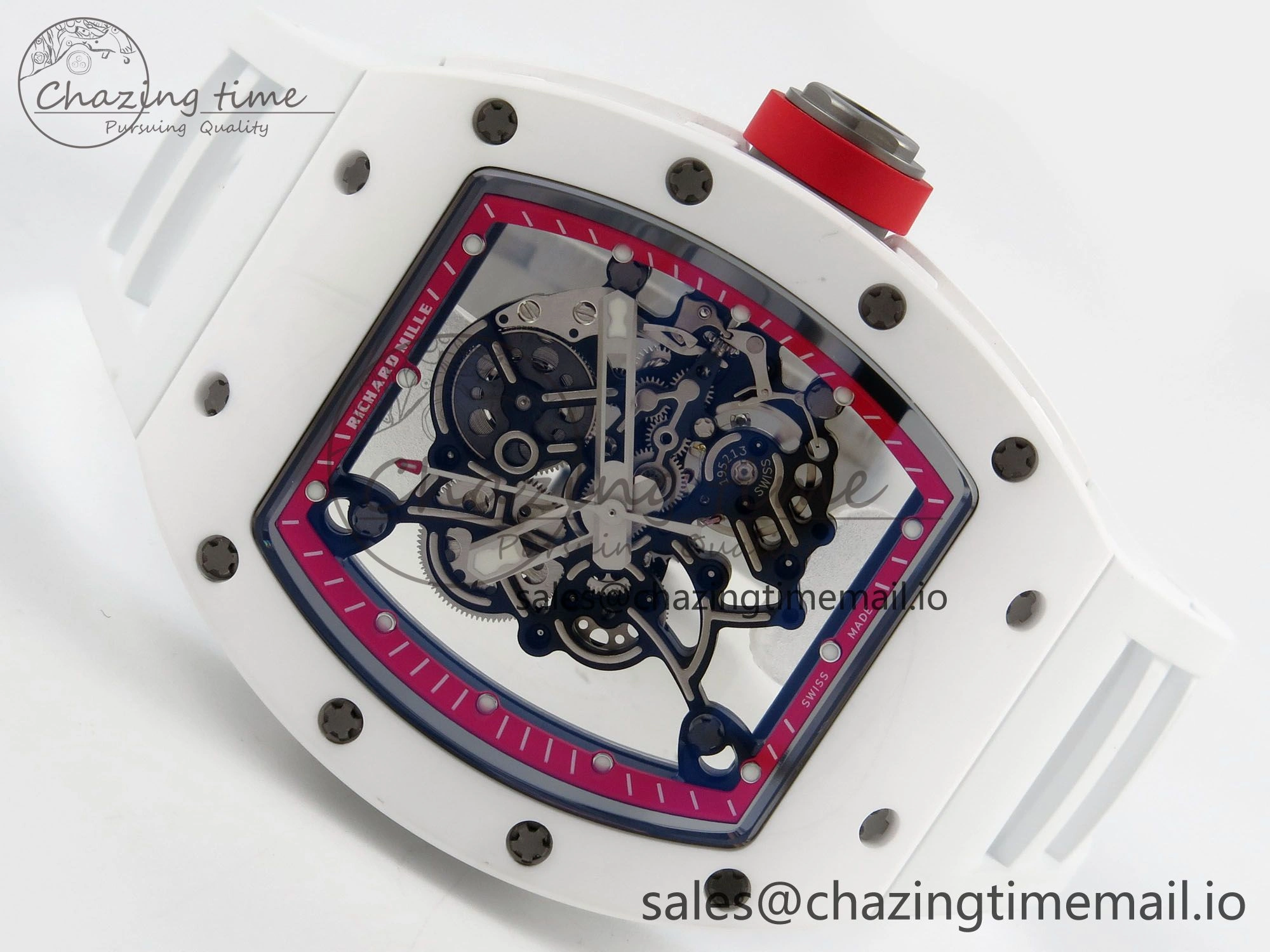 SmartChoice RM055 White Ceramic APSF 1:1 Best Edition Red Inner Bezel on White Rubber Strap RMUL2 Super Clone 9143