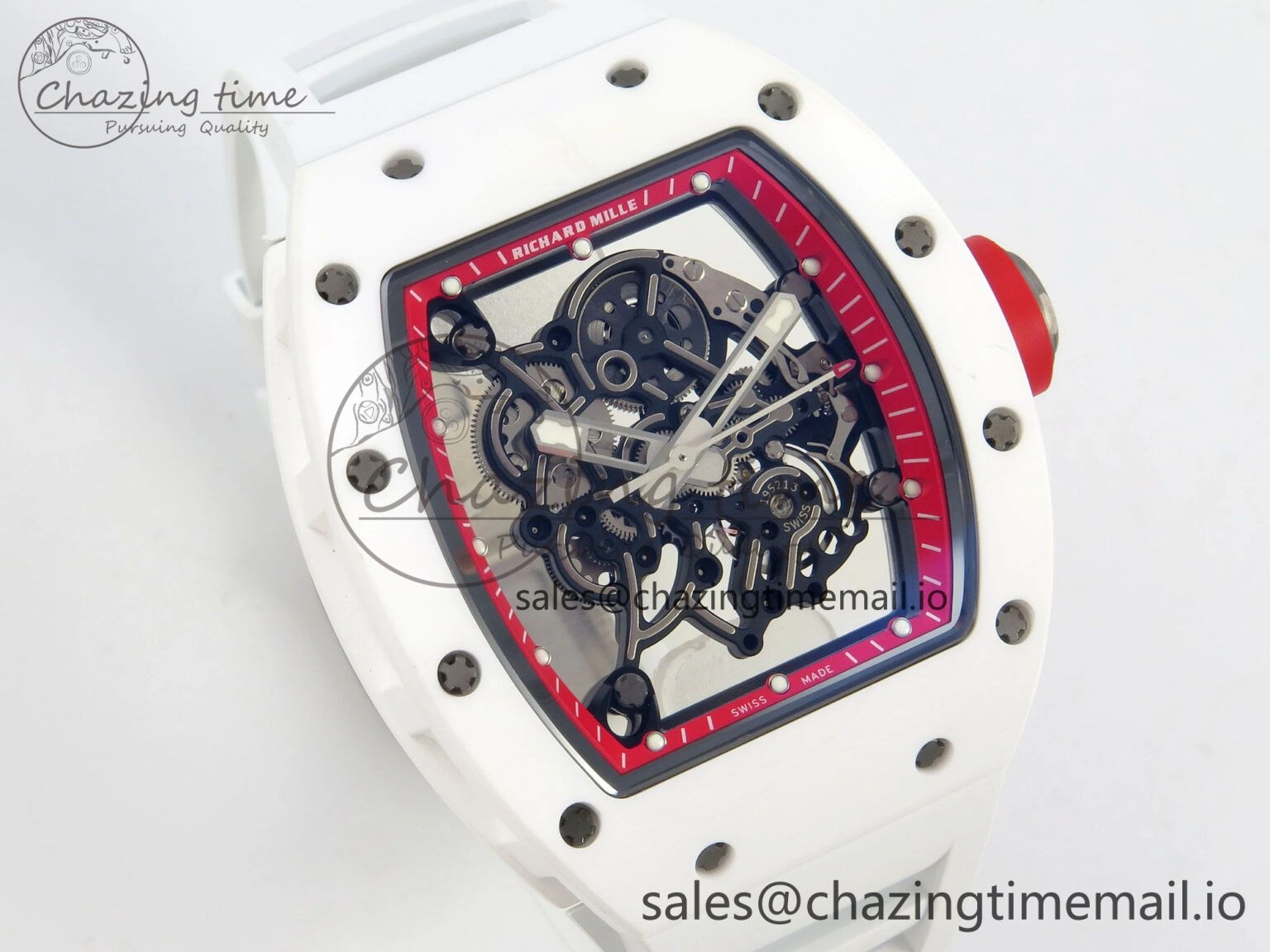 SmartChoice RM055 White Ceramic APSF 1:1 Best Edition Red Inner Bezel on White Rubber Strap RMUL2 Super Clone 9143