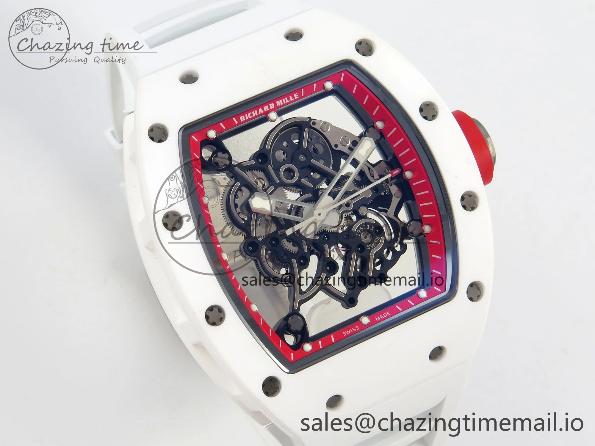 SmartChoice RM055 White Ceramic APSF 1:1 Best Edition Red Inner Bezel on White Rubber Strap RMUL2 Super Clone 9143