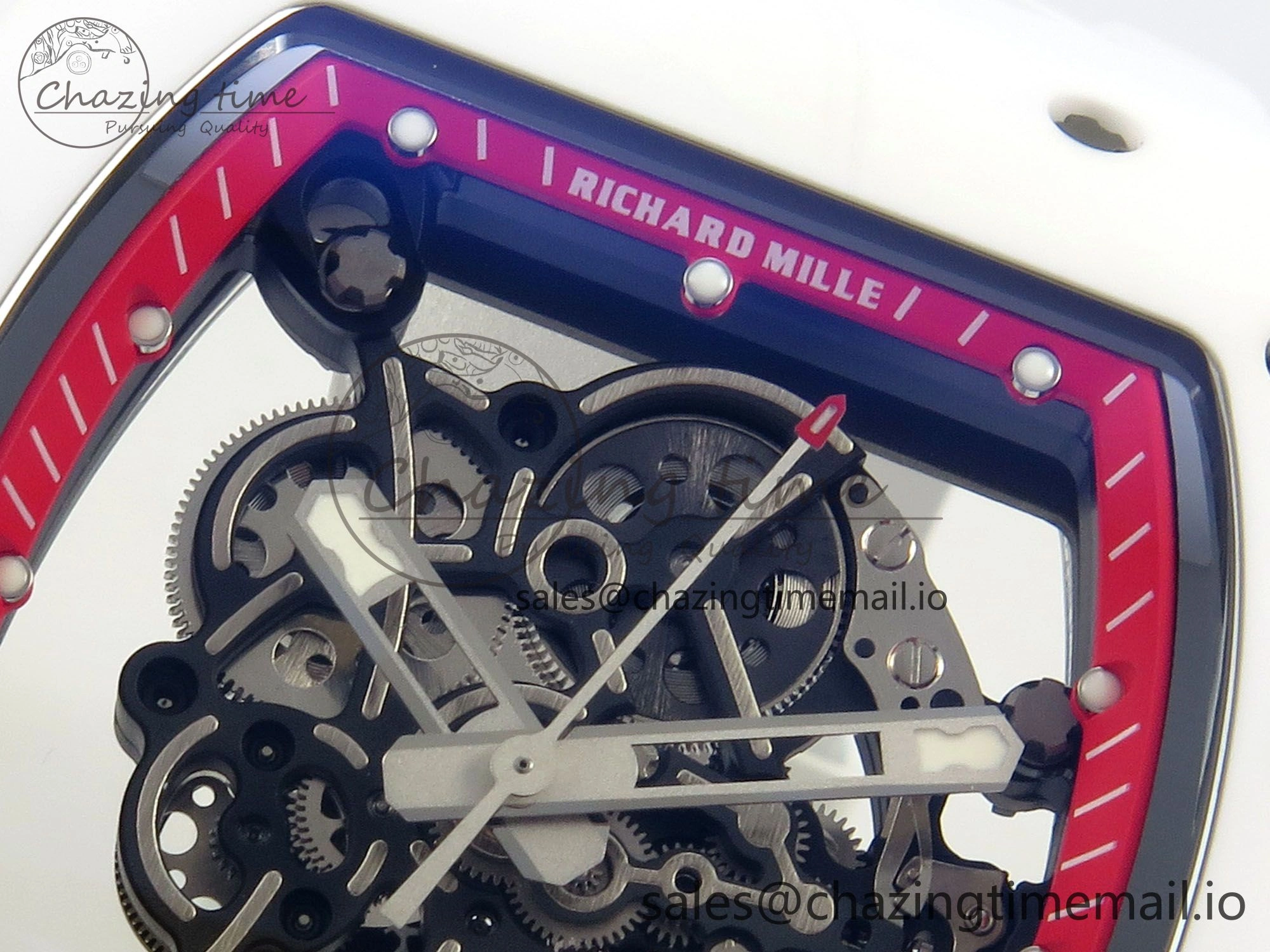 SmartChoice RM055 White Ceramic APSF 1:1 Best Edition Red Inner Bezel on White Rubber Strap RMUL2 Super Clone 9143