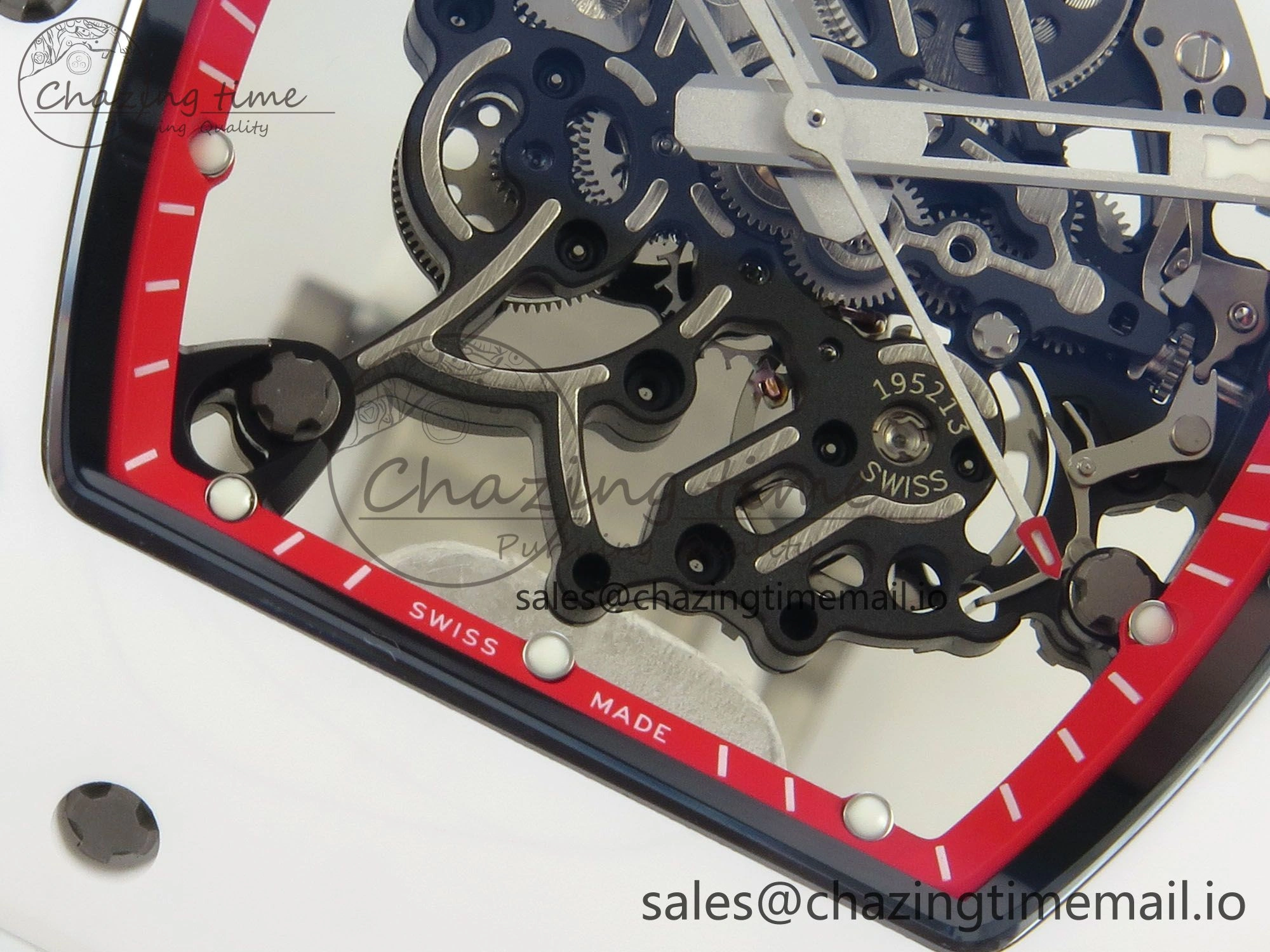 SmartChoice RM055 White Ceramic APSF 1:1 Best Edition Red Inner Bezel on White Rubber Strap RMUL2 Super Clone 9143
