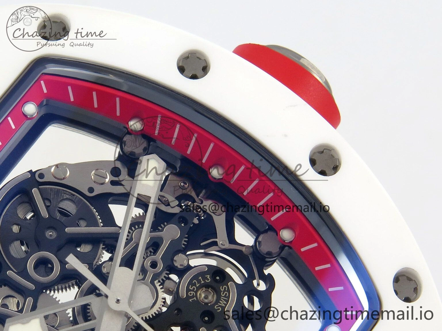 SmartChoice RM055 White Ceramic APSF 1:1 Best Edition Red Inner Bezel on White Rubber Strap RMUL2 Super Clone 9143