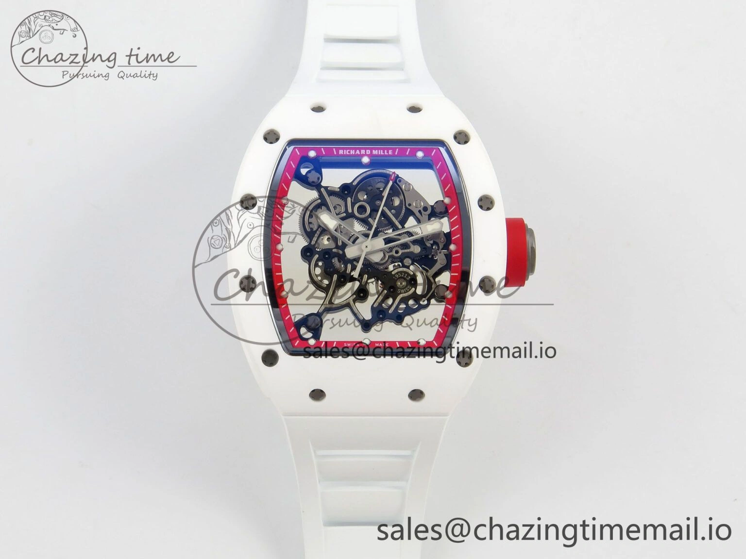 SmartChoice RM055 White Ceramic APSF 1:1 Best Edition Red Inner Bezel on White Rubber Strap RMUL2 Super Clone 9143