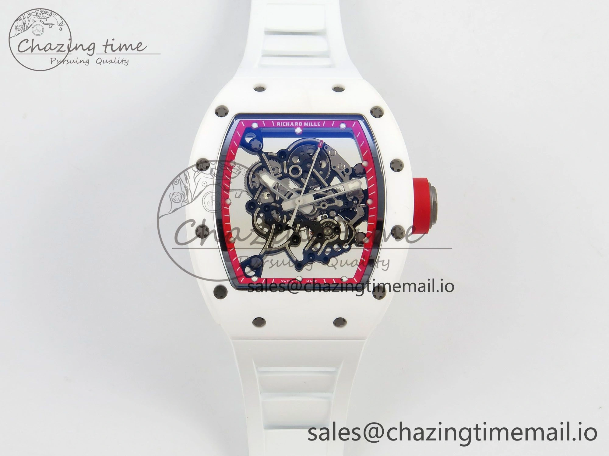 SmartChoice RM055 White Ceramic APSF 1:1 Best Edition Red Inner Bezel on White Rubber Strap RMUL2 Super Clone 9143