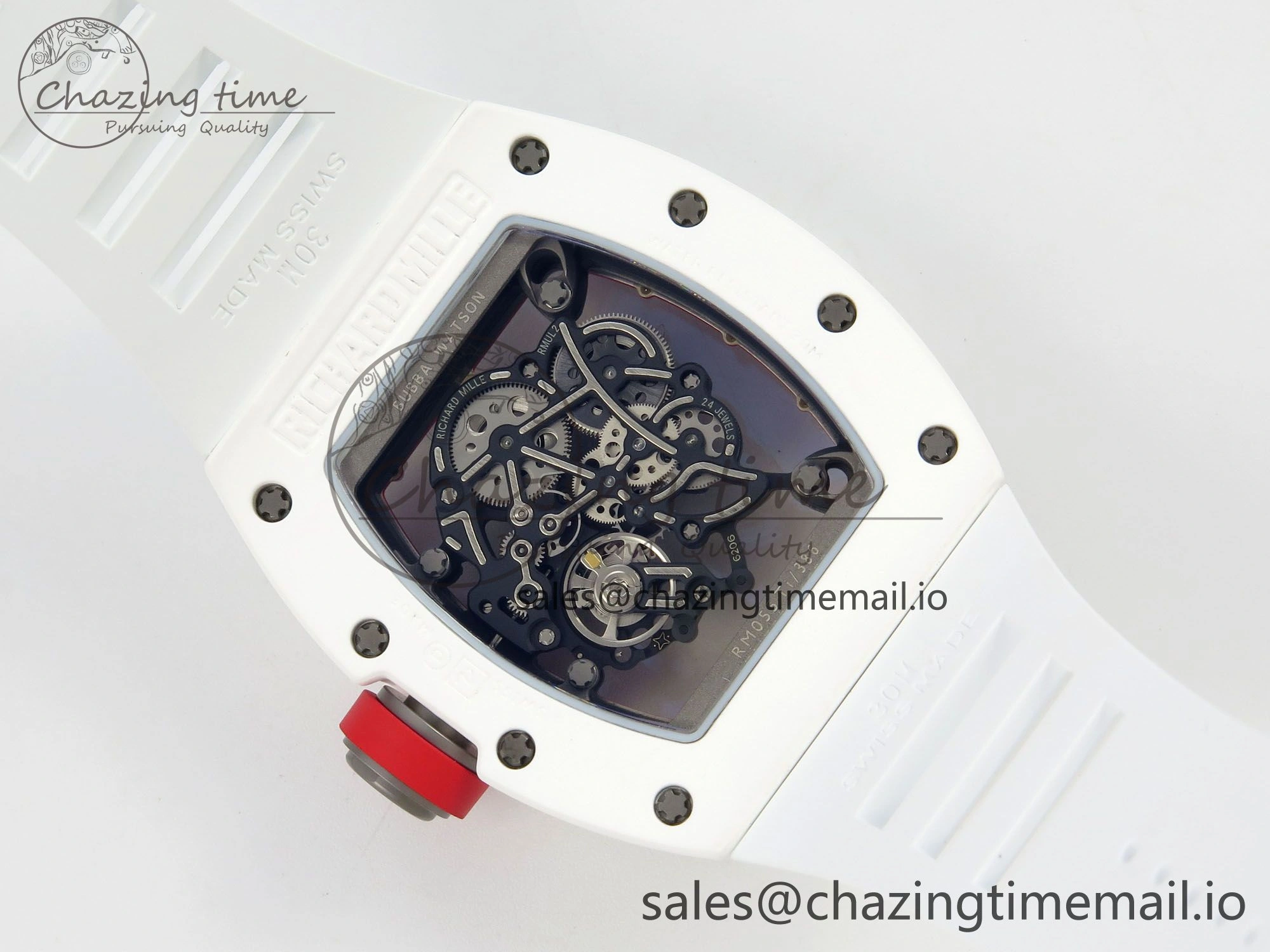 SmartChoice RM055 White Ceramic APSF 1:1 Best Edition Red Inner Bezel on White Rubber Strap RMUL2 Super Clone 9143