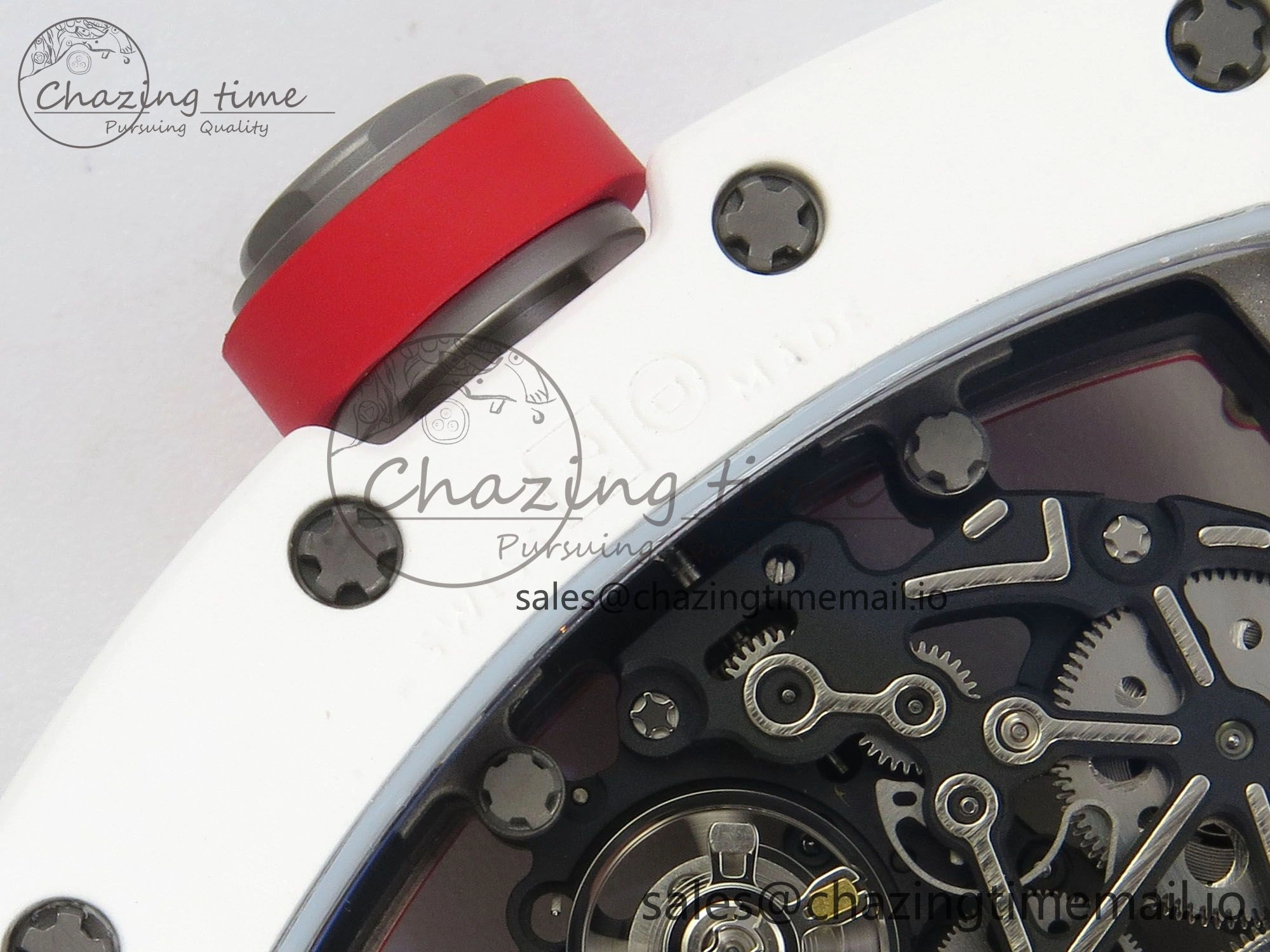 SmartChoice RM055 White Ceramic APSF 1:1 Best Edition Red Inner Bezel on White Rubber Strap RMUL2 Super Clone 9143
