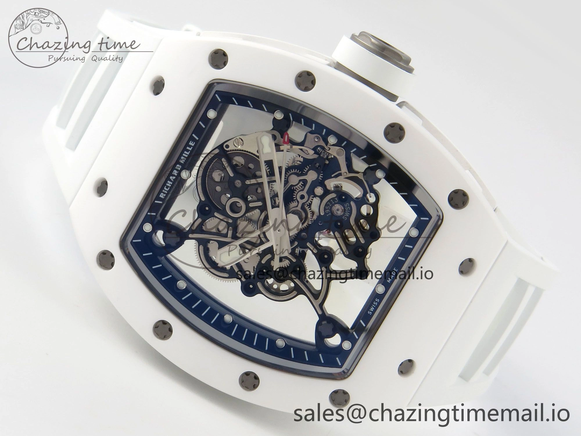 RM055 White Ceramic APSF 1:1 Best Edition Skeleton Dial on White Rubber Strap RMUL2 Super Clone Colorful 9178