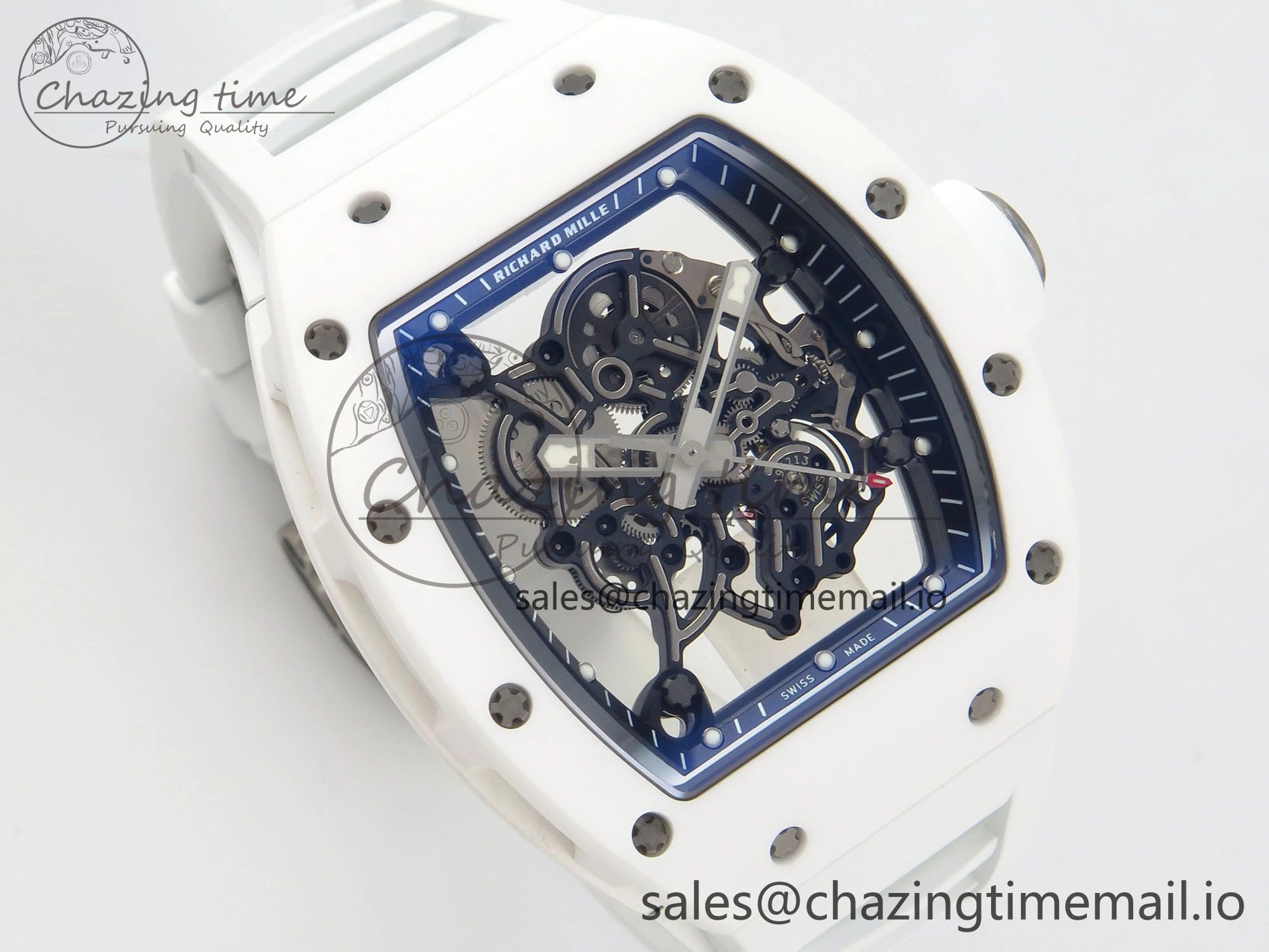 RM055 White Ceramic APSF 1:1 Best Edition Skeleton Dial on White Rubber Strap RMUL2 Super Clone Colorful 9178