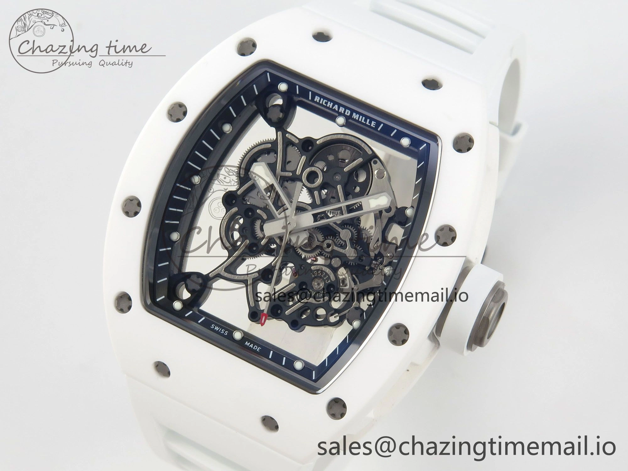 RM055 White Ceramic APSF 1:1 Best Edition Skeleton Dial on White Rubber Strap RMUL2 Super Clone Colorful 9178