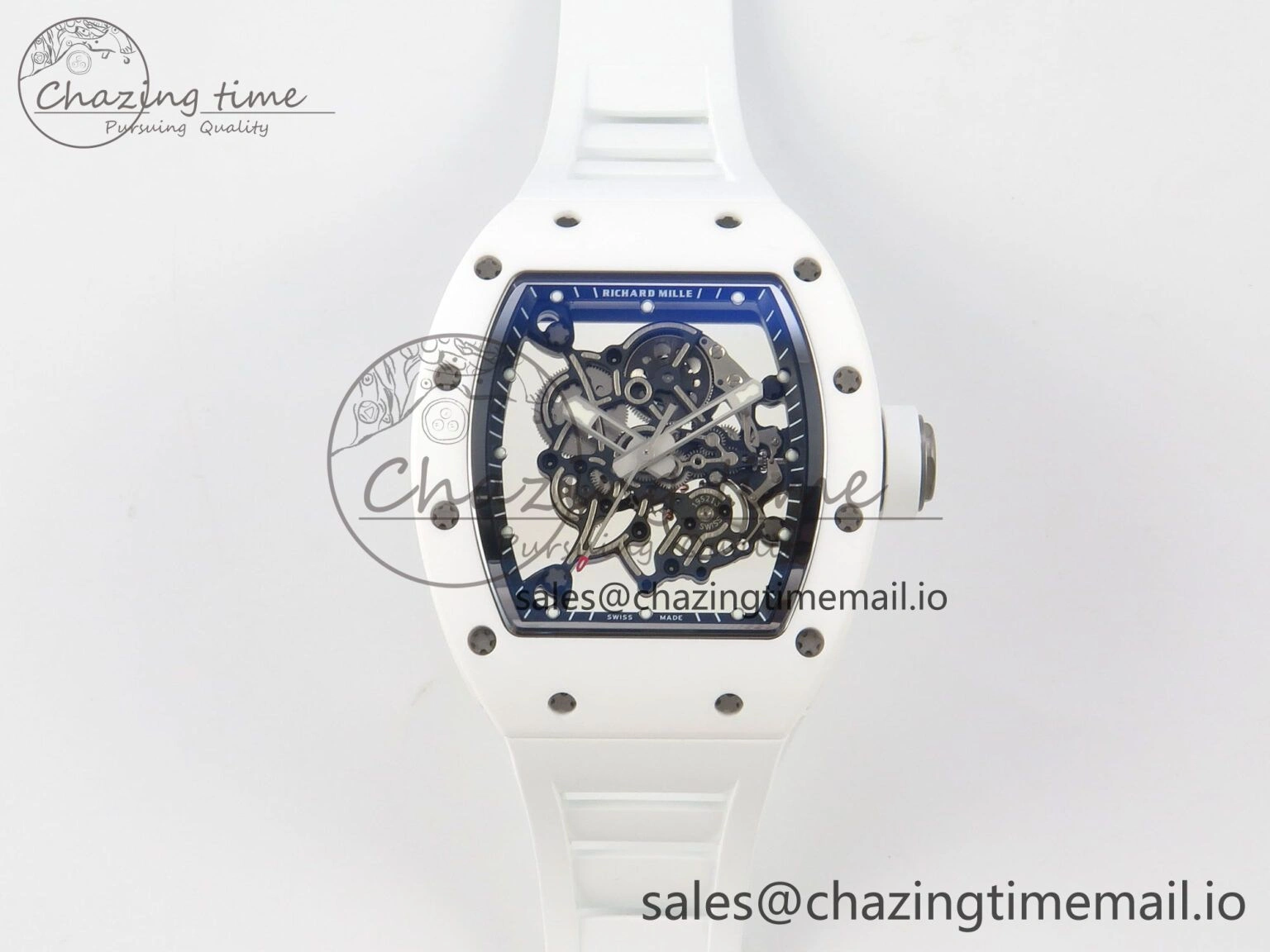 RM055 White Ceramic APSF 1:1 Best Edition Skeleton Dial on White Rubber Strap RMUL2 Super Clone Colorful 9178