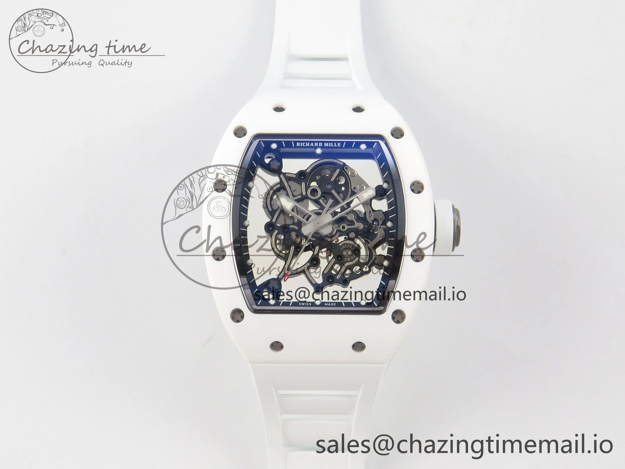 RM055 White Ceramic APSF 1:1 Best Edition Skeleton Dial on White Rubber Strap RMUL2 Super Clone Colorful 9178