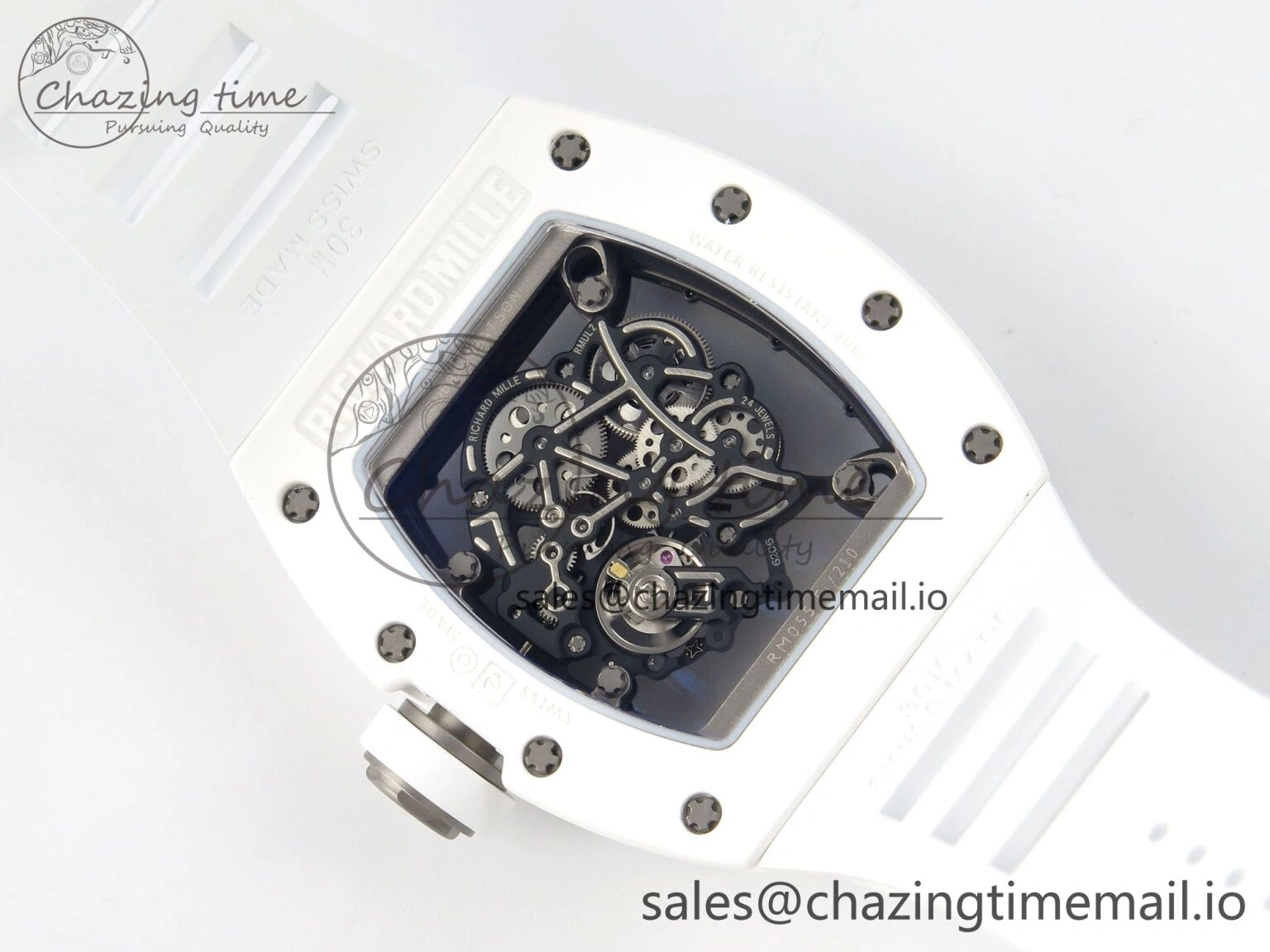 RM055 White Ceramic APSF 1:1 Best Edition Skeleton Dial on White Rubber Strap RMUL2 Super Clone Colorful 9178