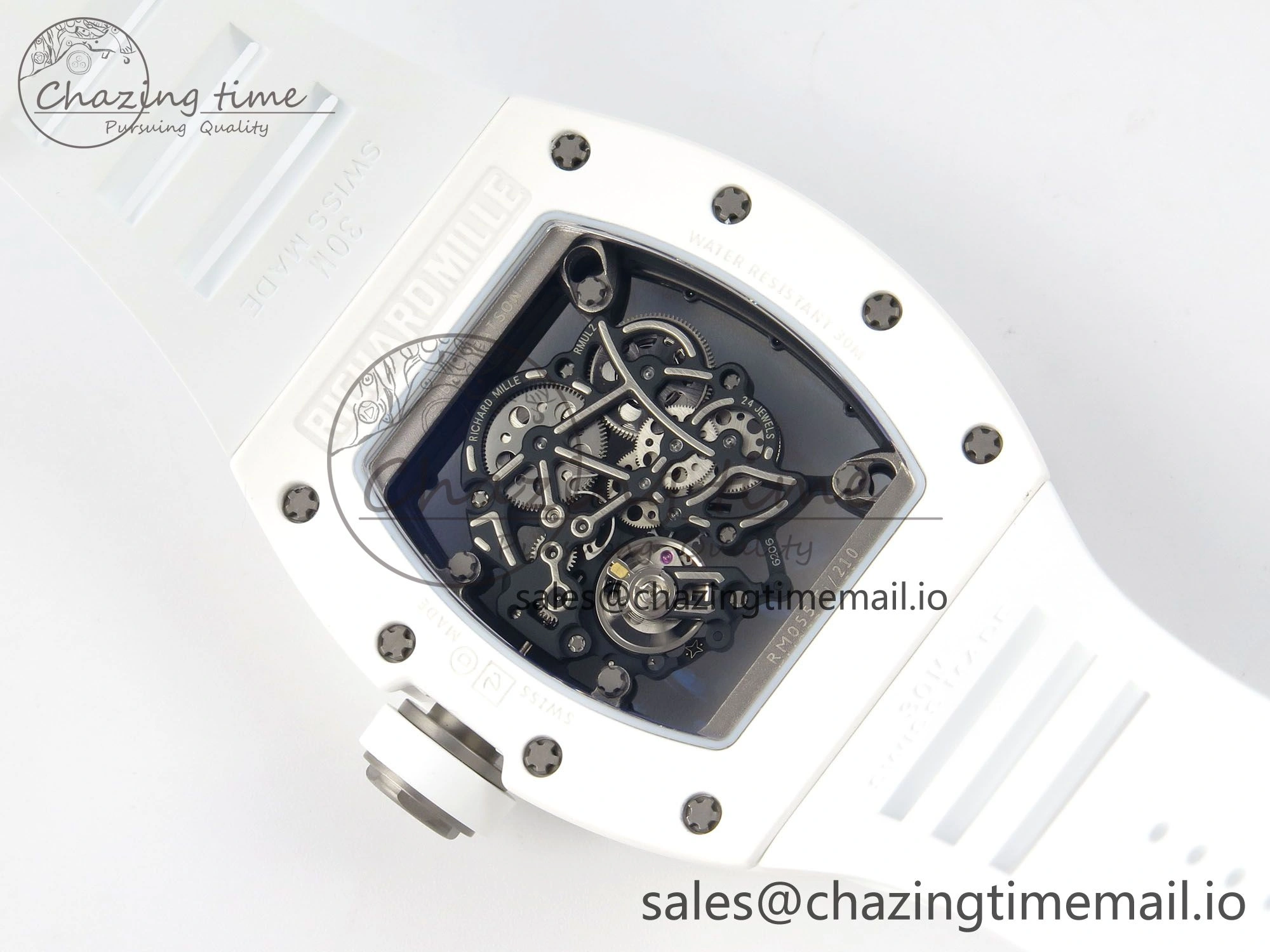 RM055 White Ceramic APSF 1:1 Best Edition Skeleton Dial on White Rubber Strap RMUL2 Super Clone Colorful 9178
