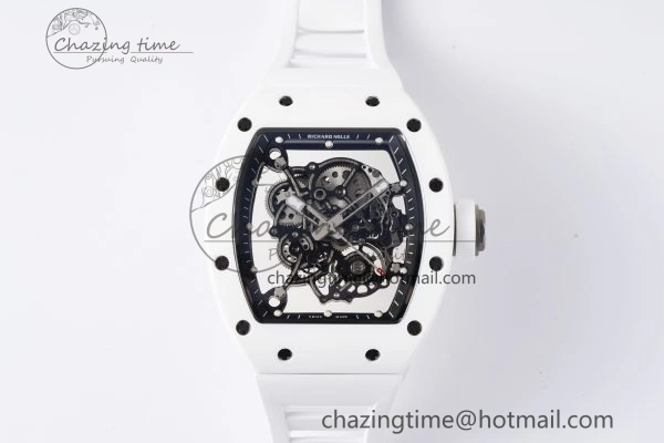 Packable RM055 White Ceramic BBR Best Edition Skeleton Dial on White Rubber Strap Clone RMUL2 V 9357