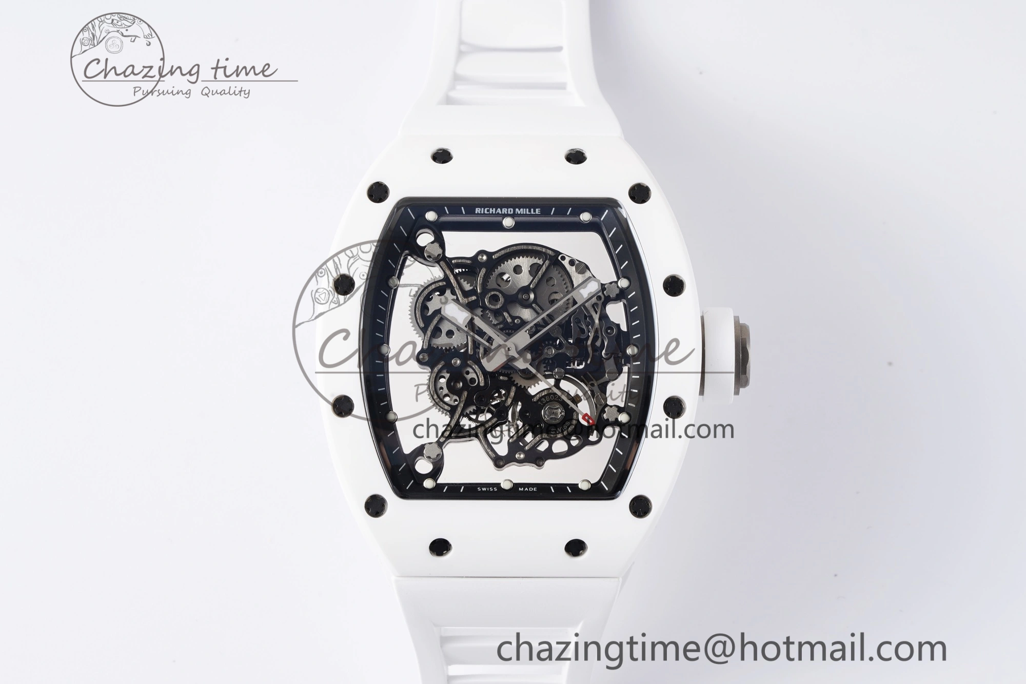 Packable RM055 White Ceramic BBR Best Edition Skeleton Dial on White Rubber Strap Clone RMUL2 V 9357