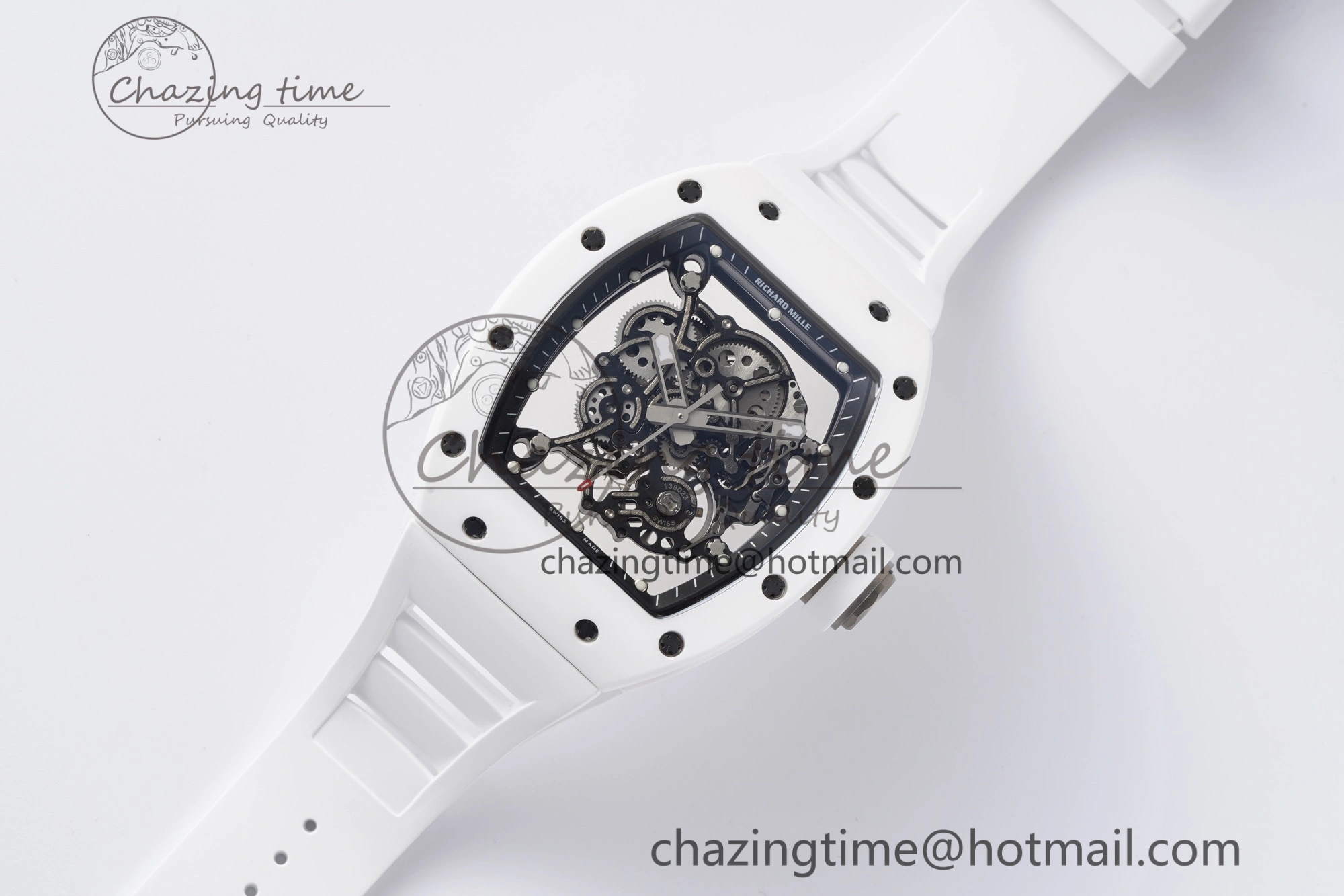 Packable RM055 White Ceramic BBR Best Edition Skeleton Dial on White Rubber Strap Clone RMUL2 V 9357