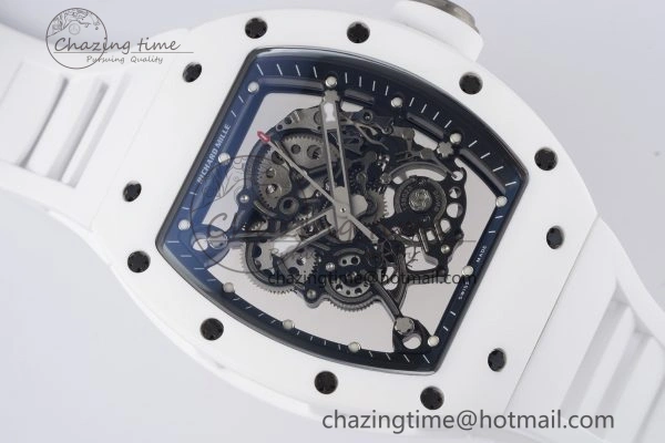 Packable RM055 White Ceramic BBR Best Edition Skeleton Dial on White Rubber Strap Clone RMUL2 V 9357