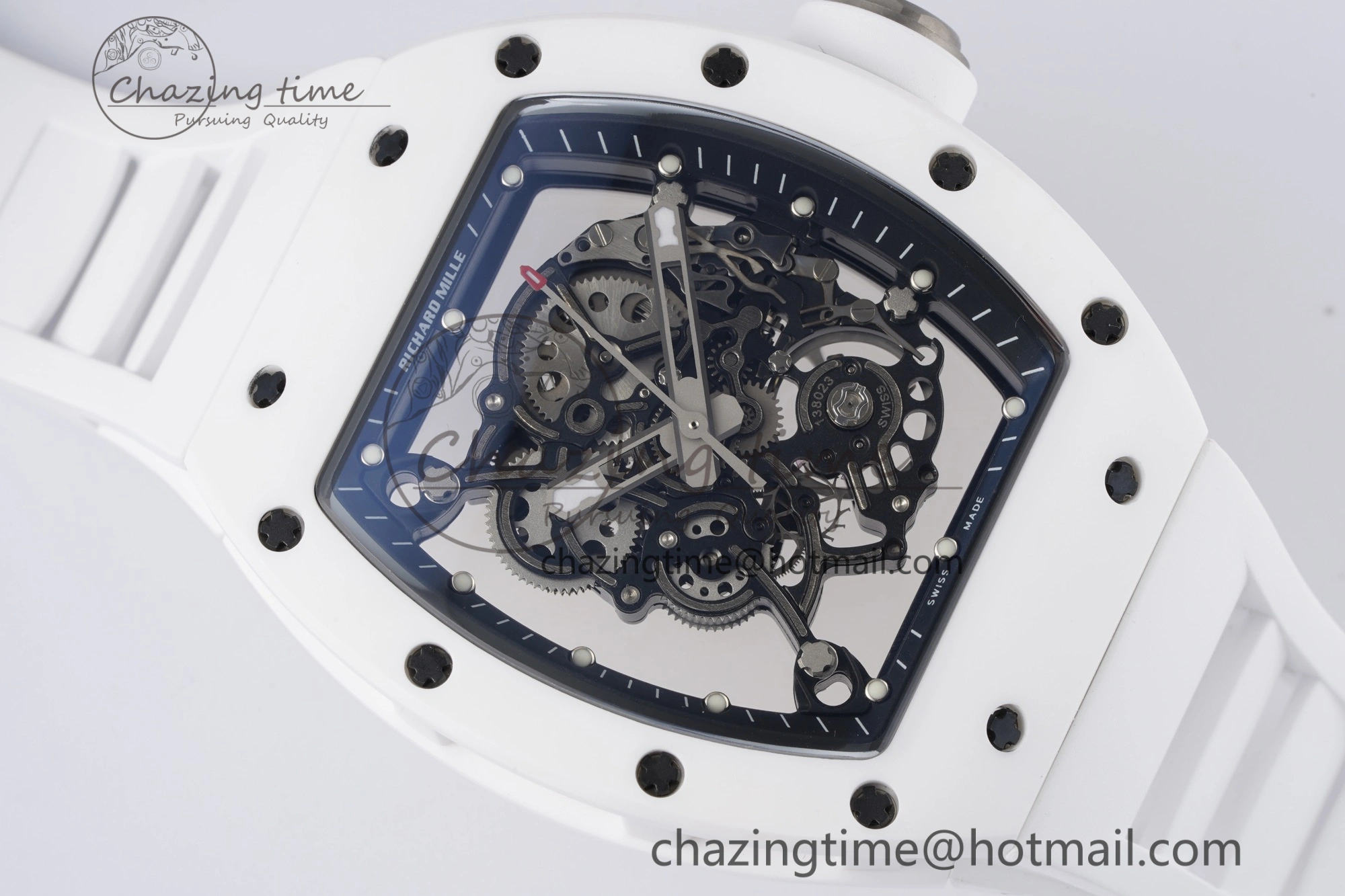Packable RM055 White Ceramic BBR Best Edition Skeleton Dial on White Rubber Strap Clone RMUL2 V 9357