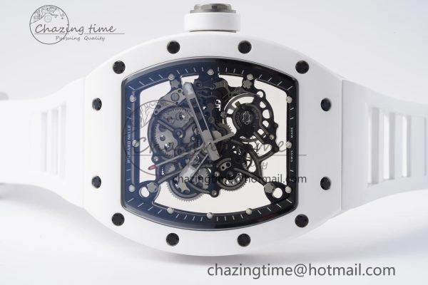 Packable RM055 White Ceramic BBR Best Edition Skeleton Dial on White Rubber Strap Clone RMUL2 V 9357