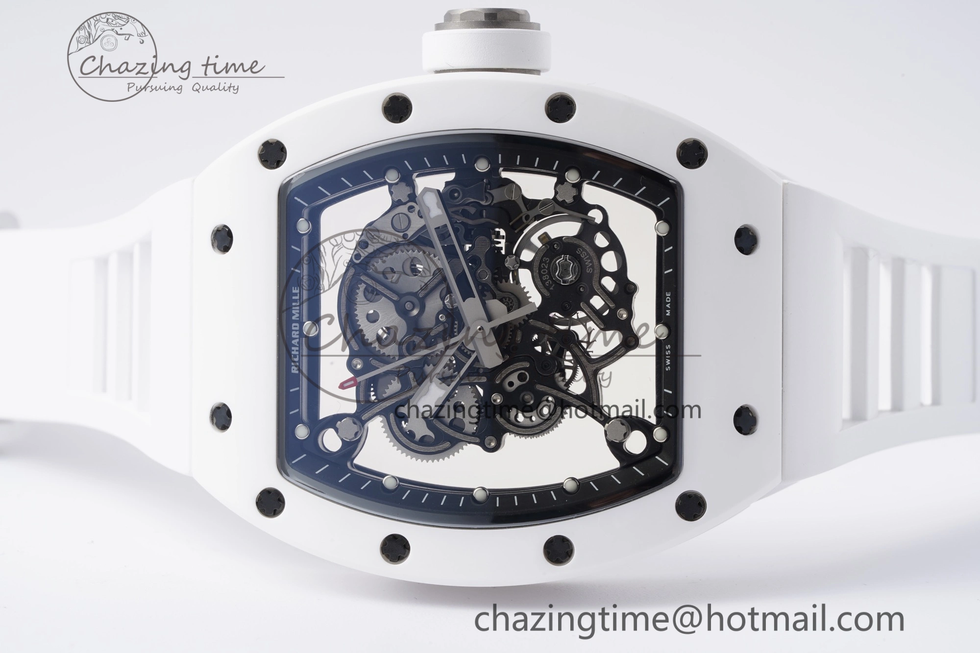 Packable RM055 White Ceramic BBR Best Edition Skeleton Dial on White Rubber Strap Clone RMUL2 V 9357