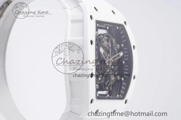 Packable RM055 White Ceramic BBR Best Edition Skeleton Dial on White Rubber Strap Clone RMUL2 V 9357