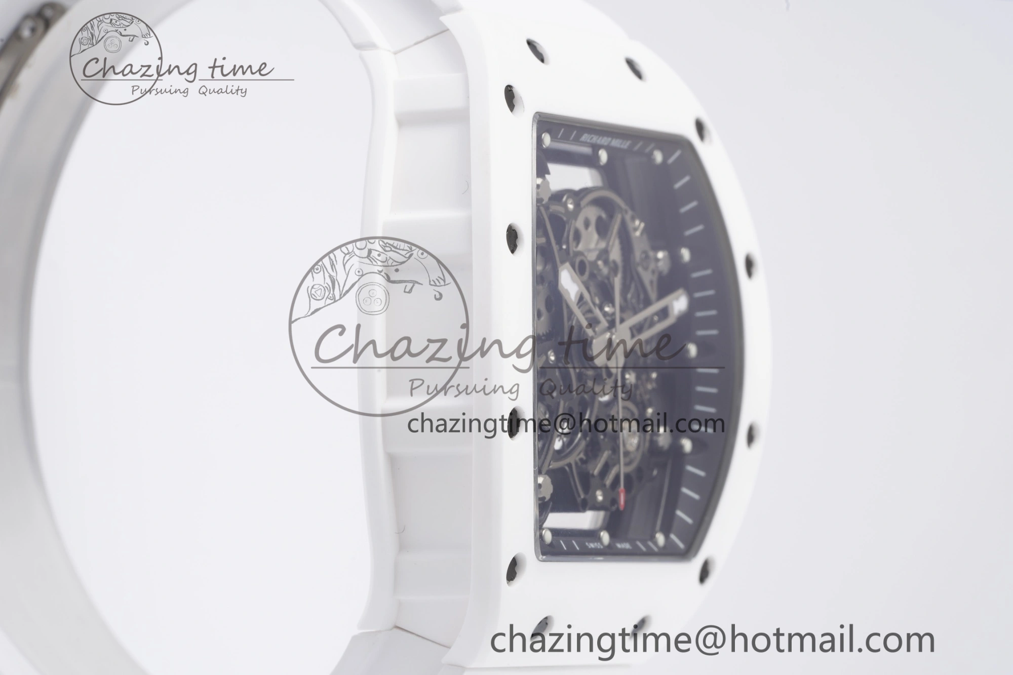 Packable RM055 White Ceramic BBR Best Edition Skeleton Dial on White Rubber Strap Clone RMUL2 V 9357