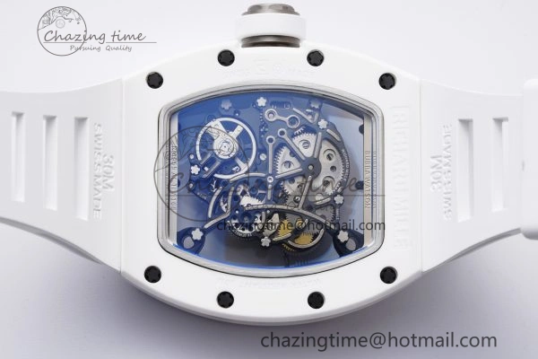 Packable RM055 White Ceramic BBR Best Edition Skeleton Dial on White Rubber Strap Clone RMUL2 V 9357