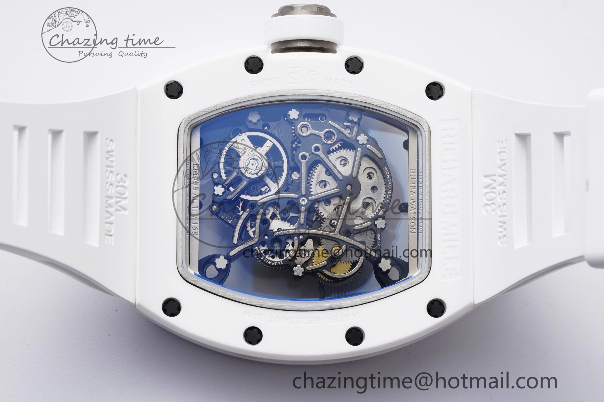 Packable RM055 White Ceramic BBR Best Edition Skeleton Dial on White Rubber Strap Clone RMUL2 V 9357