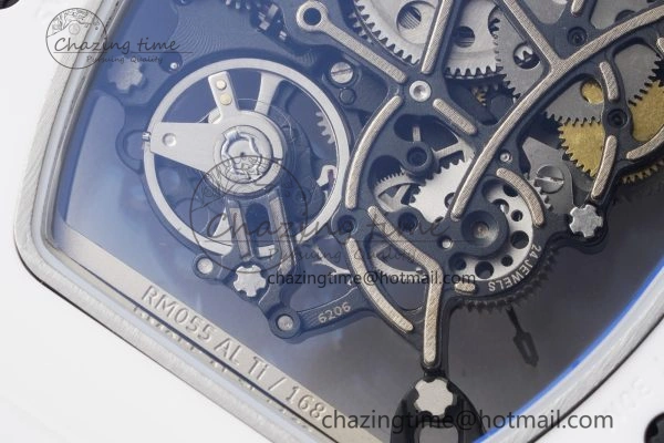 Packable RM055 White Ceramic BBR Best Edition Skeleton Dial on White Rubber Strap Clone RMUL2 V 9357