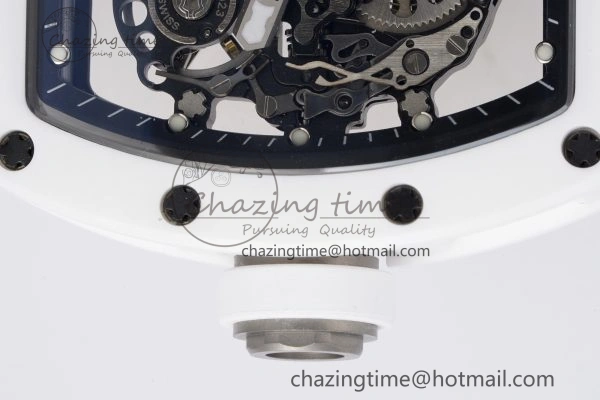 Packable RM055 White Ceramic BBR Best Edition Skeleton Dial on White Rubber Strap Clone RMUL2 V 9357