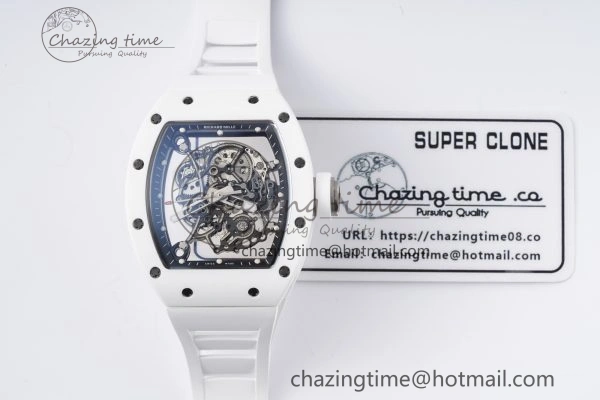 Packable RM055 White Ceramic BBR Best Edition Skeleton Dial on White Rubber Strap Clone RMUL2 V 9357