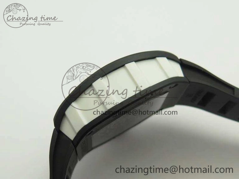 RM055 White Ceramic Case KVF Best Edition Ceramic Bezel Skeleton Dial On Black Rubber Strap MIYOTA Efficient 9501