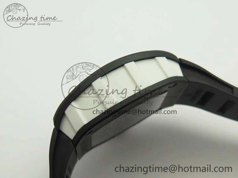RM055 White Ceramic Case KVF Best Edition Ceramic Bezel Skeleton Dial On Black Rubber Strap MIYOTA Efficient 9501
