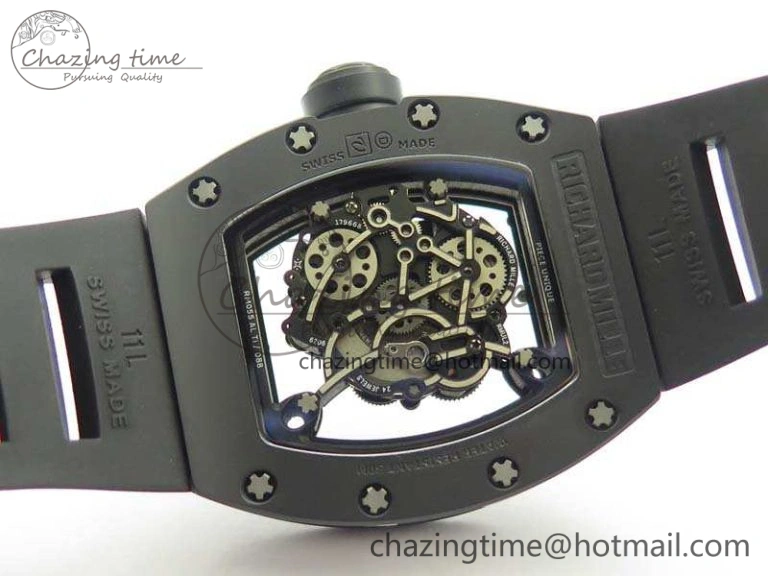 RM055 White Ceramic Case KVF Best Edition Ceramic Bezel Skeleton Dial On Black Rubber Strap MIYOTA Efficient 9501