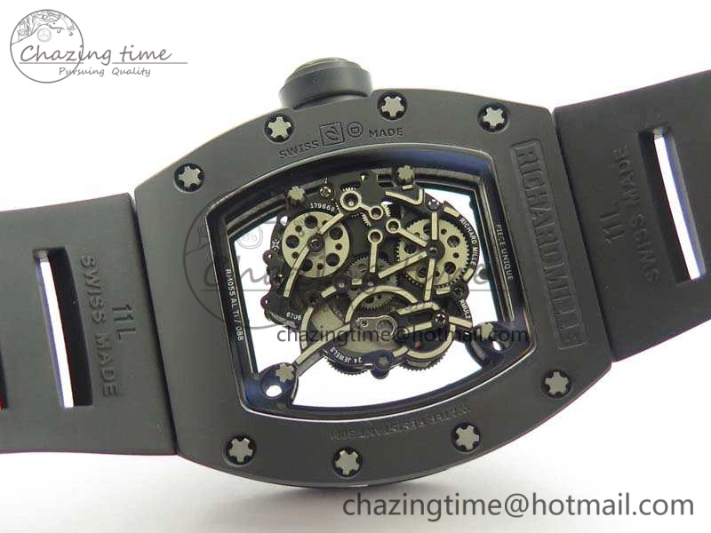 RM055 White Ceramic Case KVF Best Edition Ceramic Bezel Skeleton Dial On Black Rubber Strap MIYOTA Efficient 9501