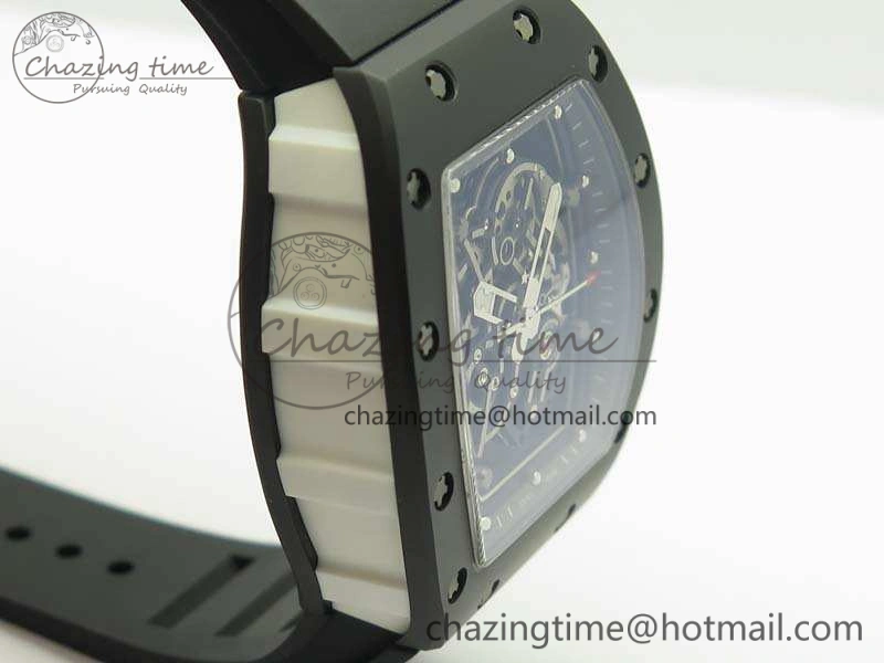RM055 White Ceramic Case KVF Best Edition Ceramic Bezel Skeleton Dial On Black Rubber Strap MIYOTA Efficient 9501