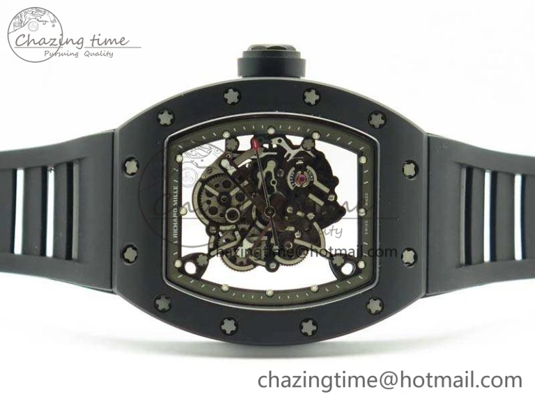 RM055 White Ceramic Case KVF Best Edition Ceramic Bezel Skeleton Dial On Black Rubber Strap MIYOTA Efficient 9501