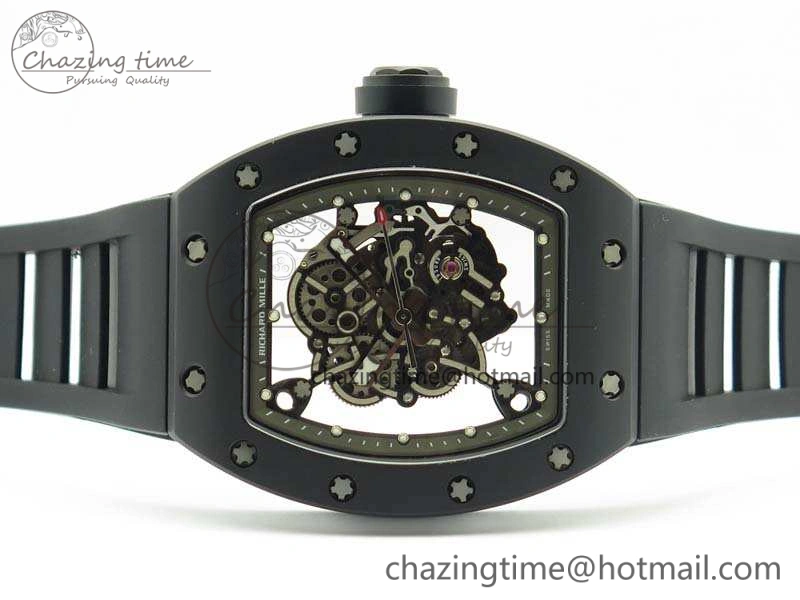RM055 White Ceramic Case KVF Best Edition Ceramic Bezel Skeleton Dial On Black Rubber Strap MIYOTA Efficient 9501