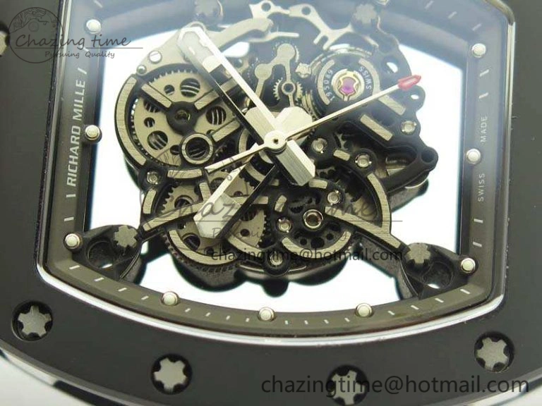 RM055 White Ceramic Case KVF Best Edition Ceramic Bezel Skeleton Dial On Black Rubber Strap MIYOTA Efficient 9501