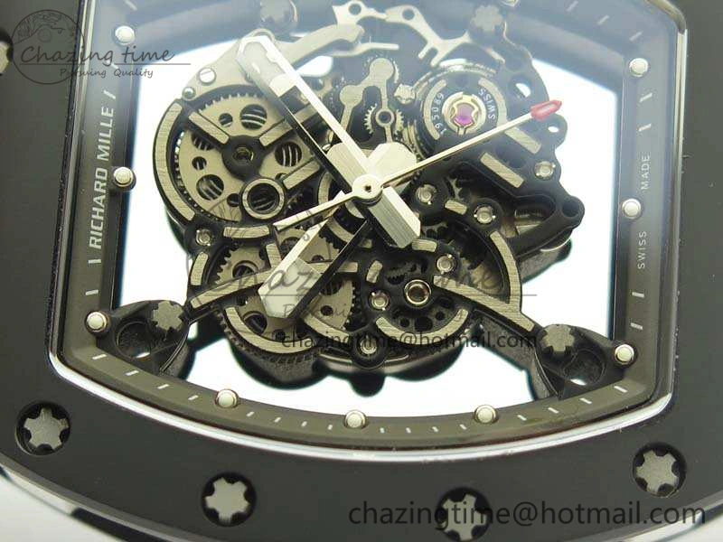 RM055 White Ceramic Case KVF Best Edition Ceramic Bezel Skeleton Dial On Black Rubber Strap MIYOTA Efficient 9501