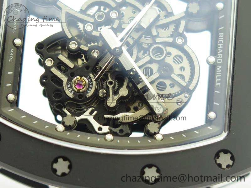 RM055 White Ceramic Case KVF Best Edition Ceramic Bezel Skeleton Dial On Black Rubber Strap MIYOTA Efficient 9501