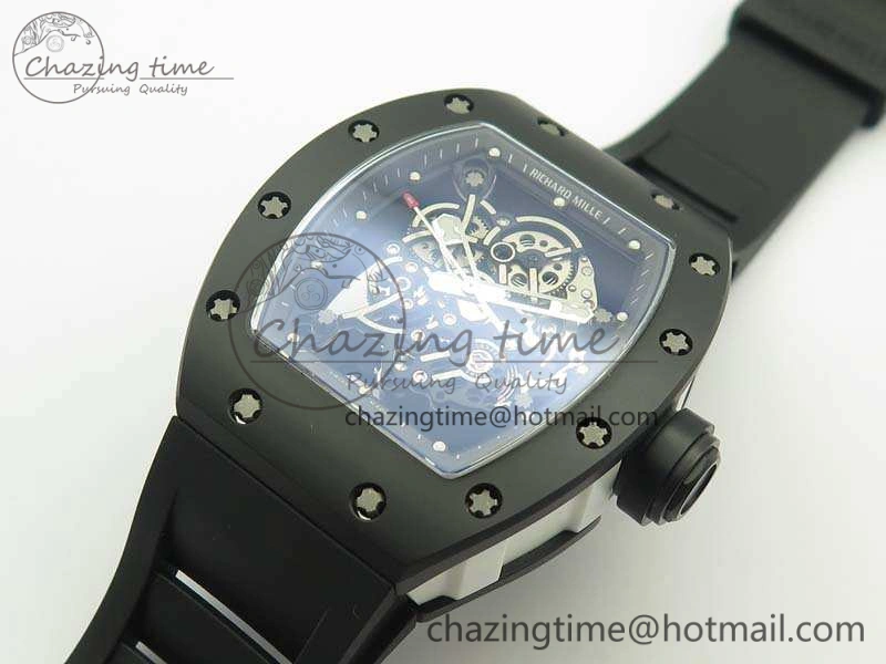 RM055 White Ceramic Case KVF Best Edition Ceramic Bezel Skeleton Dial On Black Rubber Strap MIYOTA Efficient 9501