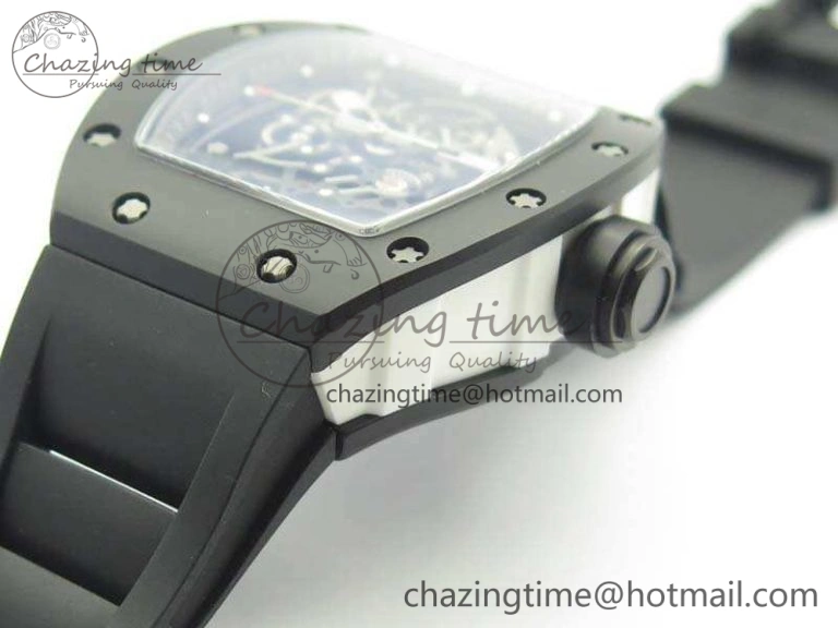 RM055 White Ceramic Case KVF Best Edition Ceramic Bezel Skeleton Dial On Black Rubber Strap MIYOTA Efficient 9501