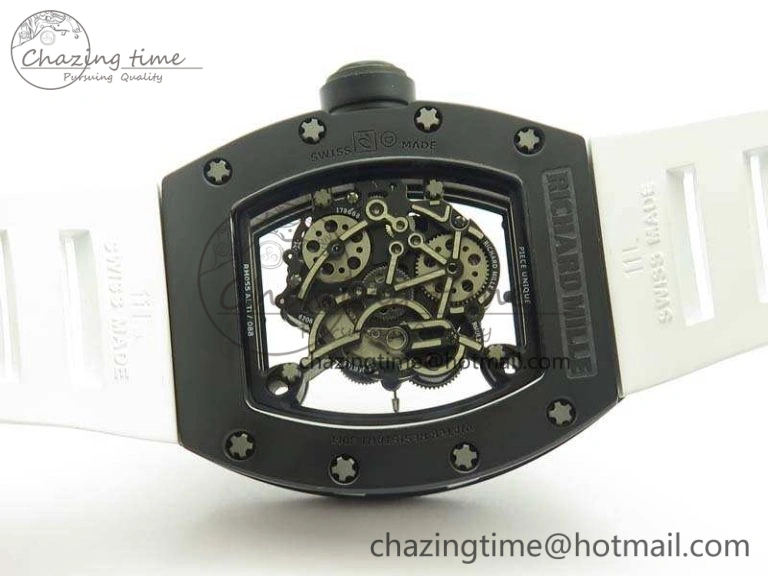 Soft RM055 White Ceramic Case KVF Best Edition Ceramic Bezel Skeleton Dial On White Rubber Strap MIYOTA 9497