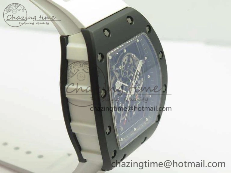 Soft RM055 White Ceramic Case KVF Best Edition Ceramic Bezel Skeleton Dial On White Rubber Strap MIYOTA 9497