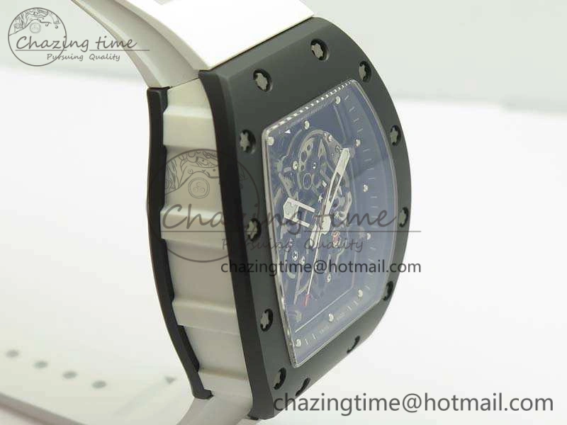 Soft RM055 White Ceramic Case KVF Best Edition Ceramic Bezel Skeleton Dial On White Rubber Strap MIYOTA 9497