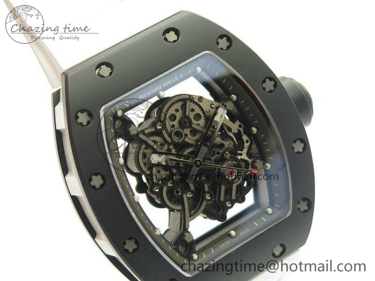 Soft RM055 White Ceramic Case KVF Best Edition Ceramic Bezel Skeleton Dial On White Rubber Strap MIYOTA 9497
